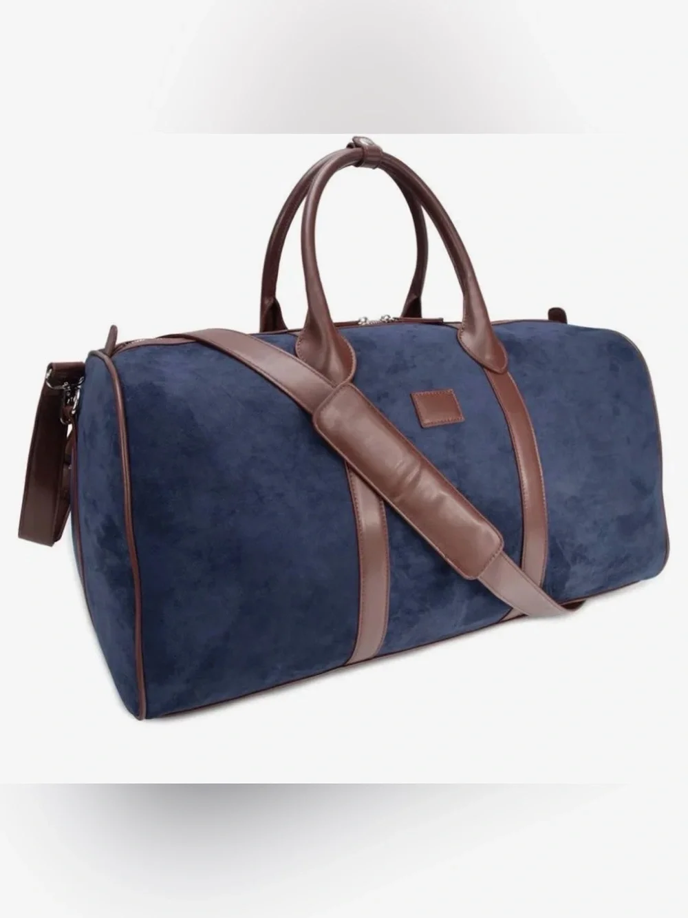 Brouk & Co Navy Suede Travel Duffle with Brown Leather Trim